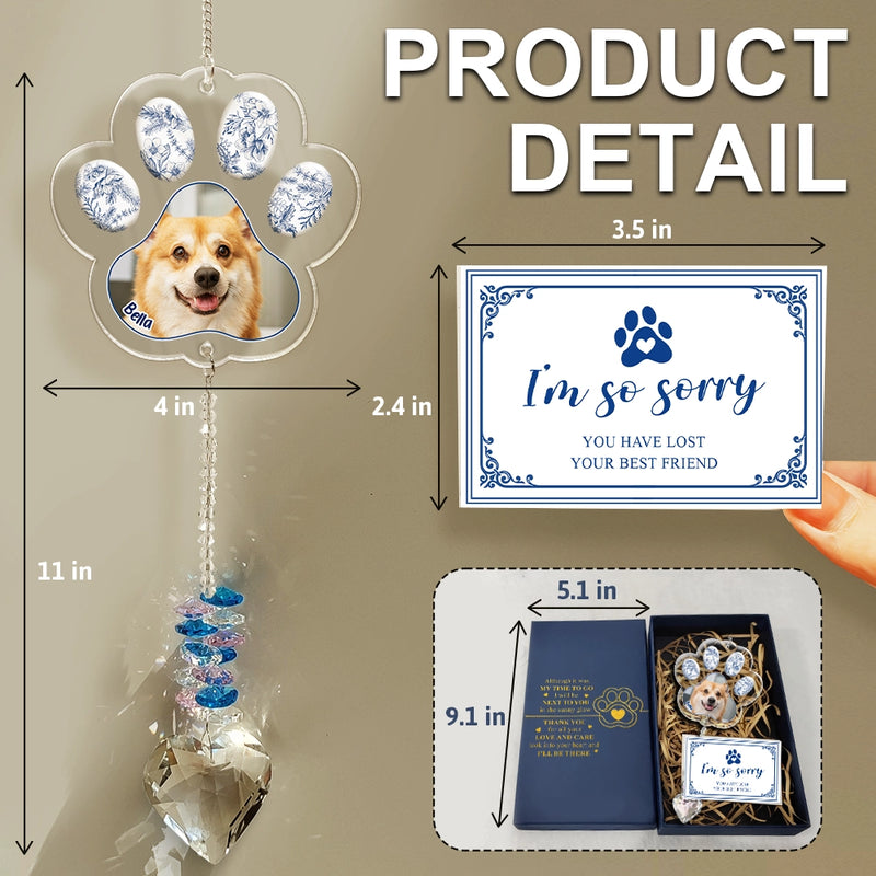Pet Lovers,Love,Memorial,Custom Photo - Custom Photo Sympathy Pet Memorial Gift Sorry You Have Lost - Personalized Heart Crystal Suncatcher