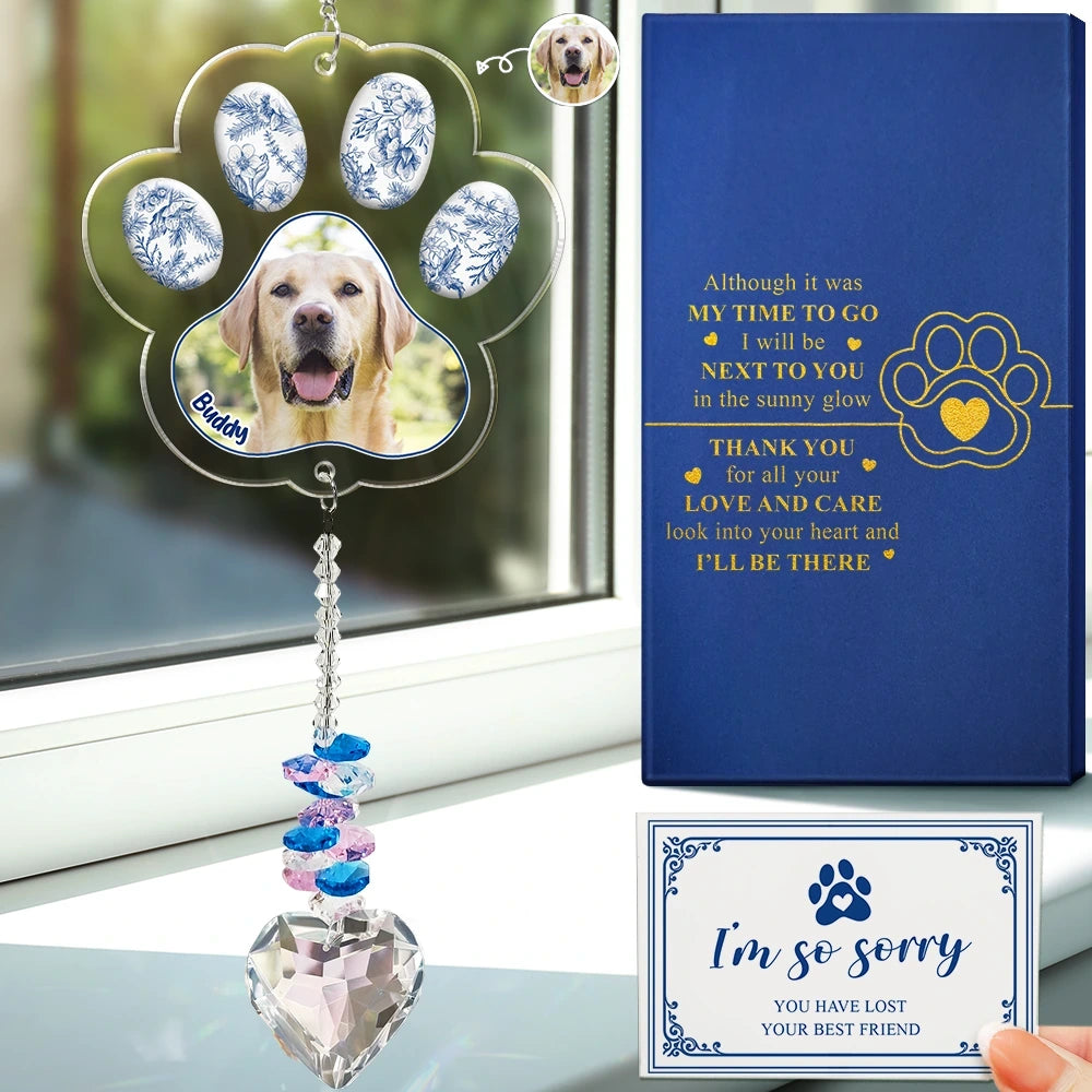 Custom Photo Sympathy Pet Memorial Gift Sorry You Have Lost - Personalized Heart Crystal Suncatcher