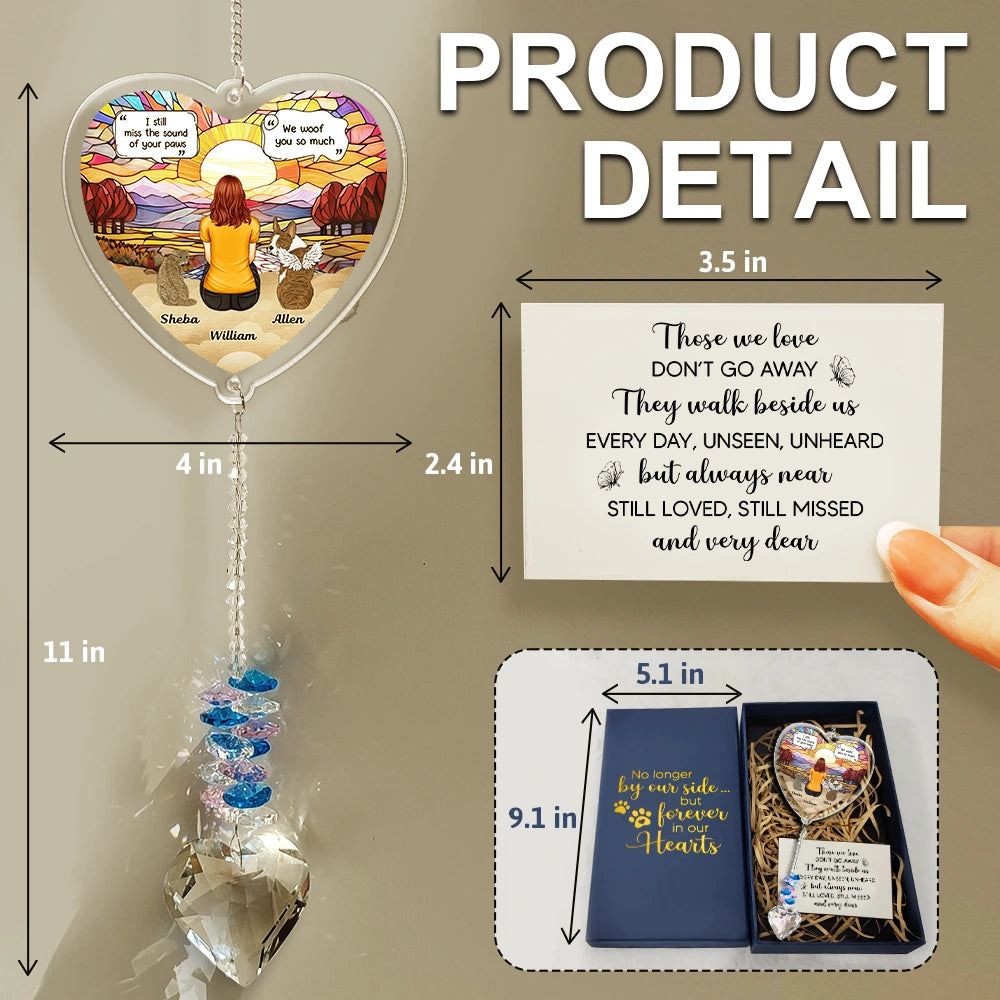 Pet Lovers,Love,Memorial - Forever In My Heart I Miss You Memorial Dog Cat - Personalized Heart Crystal Suncatcher