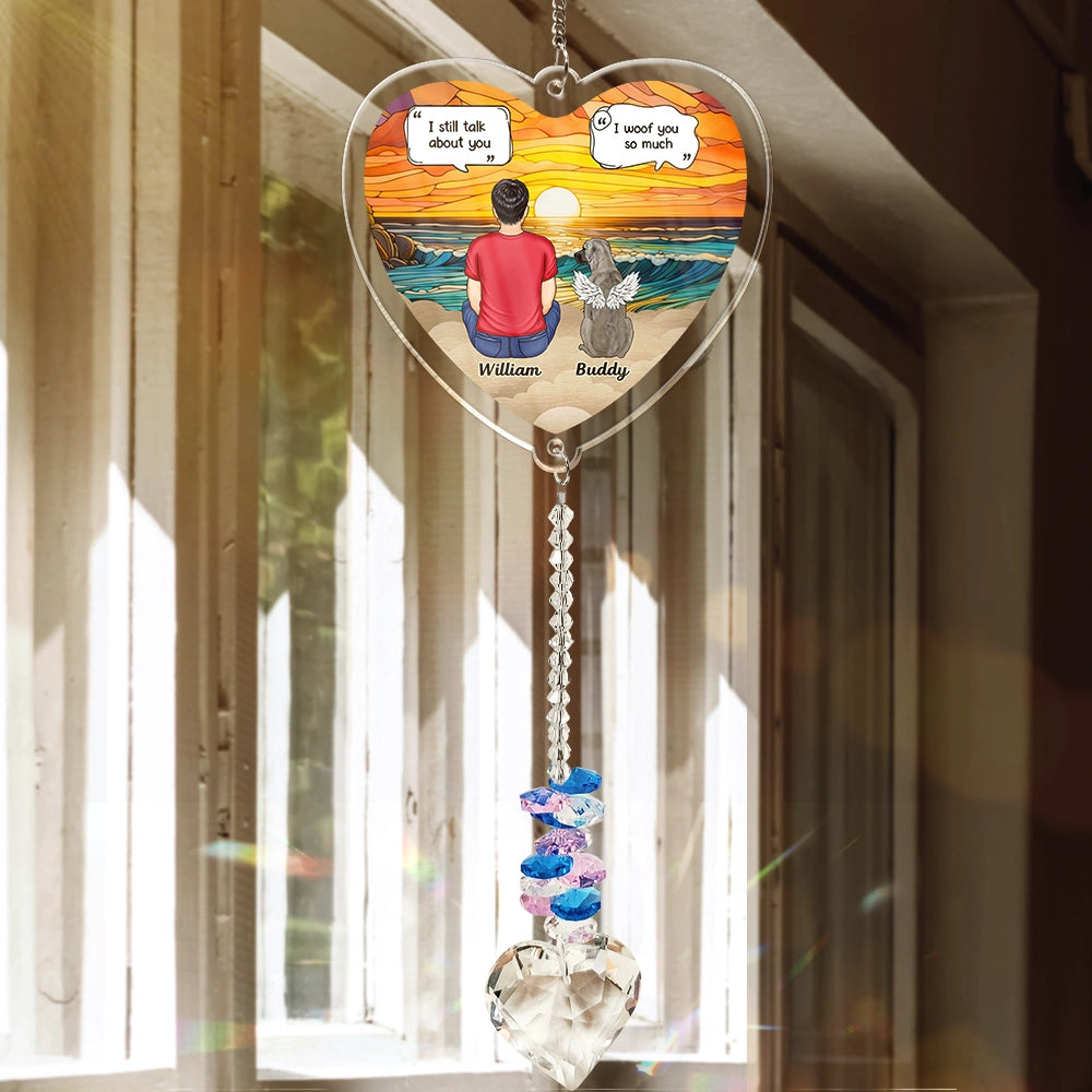 Pet Lovers,Love,Memorial - Forever In My Heart I Miss You Memorial Dog Cat - Personalized Heart Crystal Suncatcher