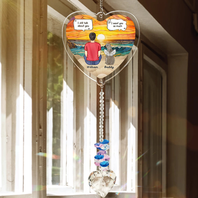 Pet Lovers,Love,Memorial - Forever In My Heart I Miss You Memorial Dog Cat - Personalized Heart Crystal Suncatcher