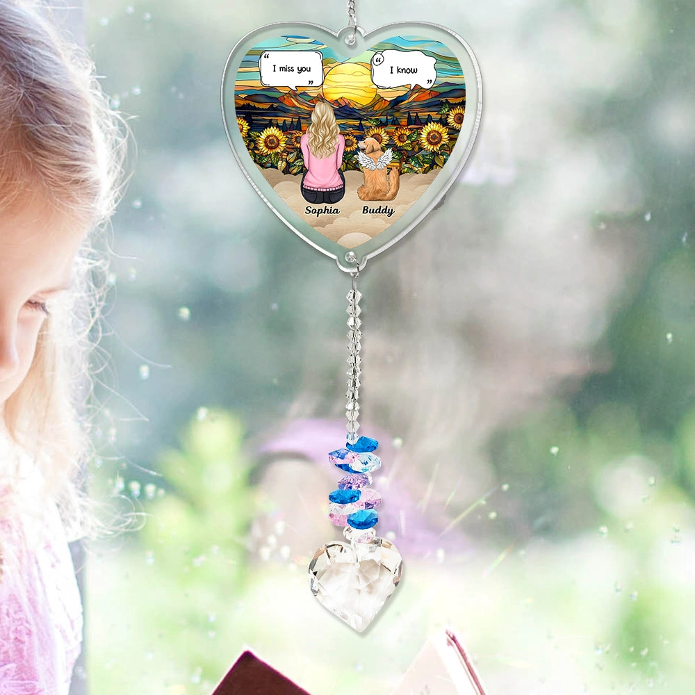 Pet Lovers,Love,Memorial - Forever In My Heart I Miss You Memorial Dog Cat - Personalized Heart Crystal Suncatcher