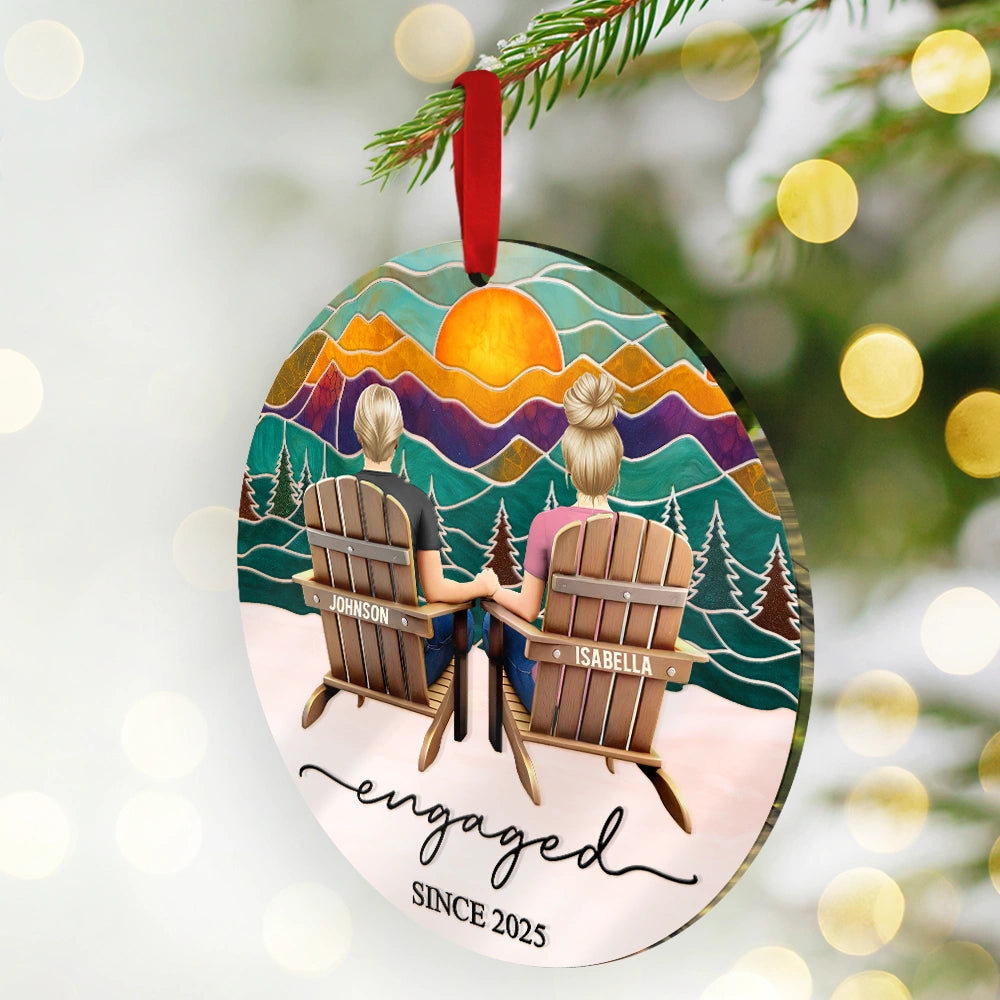 Gift For Couples,Gift For Husband,Gift For Wife,Gift For Boyfriend,Gift For Girlfriend,Married ,Engaged,Love,Christmas - Mountain Landscape Couple Sitting Together Married Engaged - Personalized Custom Shaped Mirror Ornament