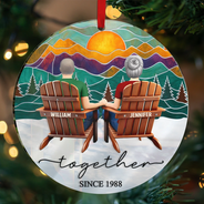 Gift For Couples,Gift For Husband,Gift For Wife,Gift For Boyfriend,Gift For Girlfriend,Married ,Engaged,Love,Christmas - Mountain Landscape Couple Sitting Together Married Engaged - Personalized Custom Shaped Mirror Ornament