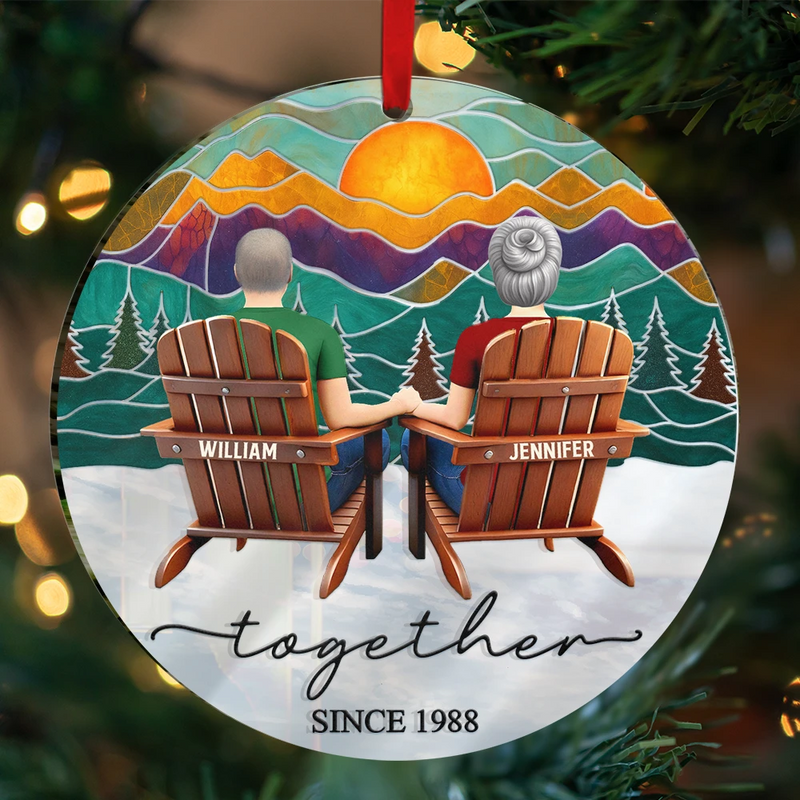 Gift For Couples,Gift For Husband,Gift For Wife,Gift For Boyfriend,Gift For Girlfriend,Married ,Engaged,Love,Christmas - Mountain Landscape Couple Sitting Together Married Engaged - Personalized Custom Shaped Mirror Ornament
