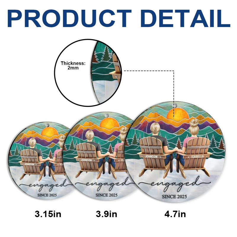 Gift For Couples,Gift For Husband,Gift For Wife,Gift For Boyfriend,Gift For Girlfriend,Married ,Engaged,Love,Christmas - Mountain Landscape Couple Sitting Together Married Engaged - Personalized Custom Shaped Mirror Ornament