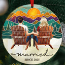 Gift For Couples,Gift For Husband,Gift For Wife,Gift For Boyfriend,Gift For Girlfriend,Married ,Engaged,Love,Christmas - Mountain Landscape Couple Sitting Together Married Engaged - Personalized Custom Shaped Mirror Ornament