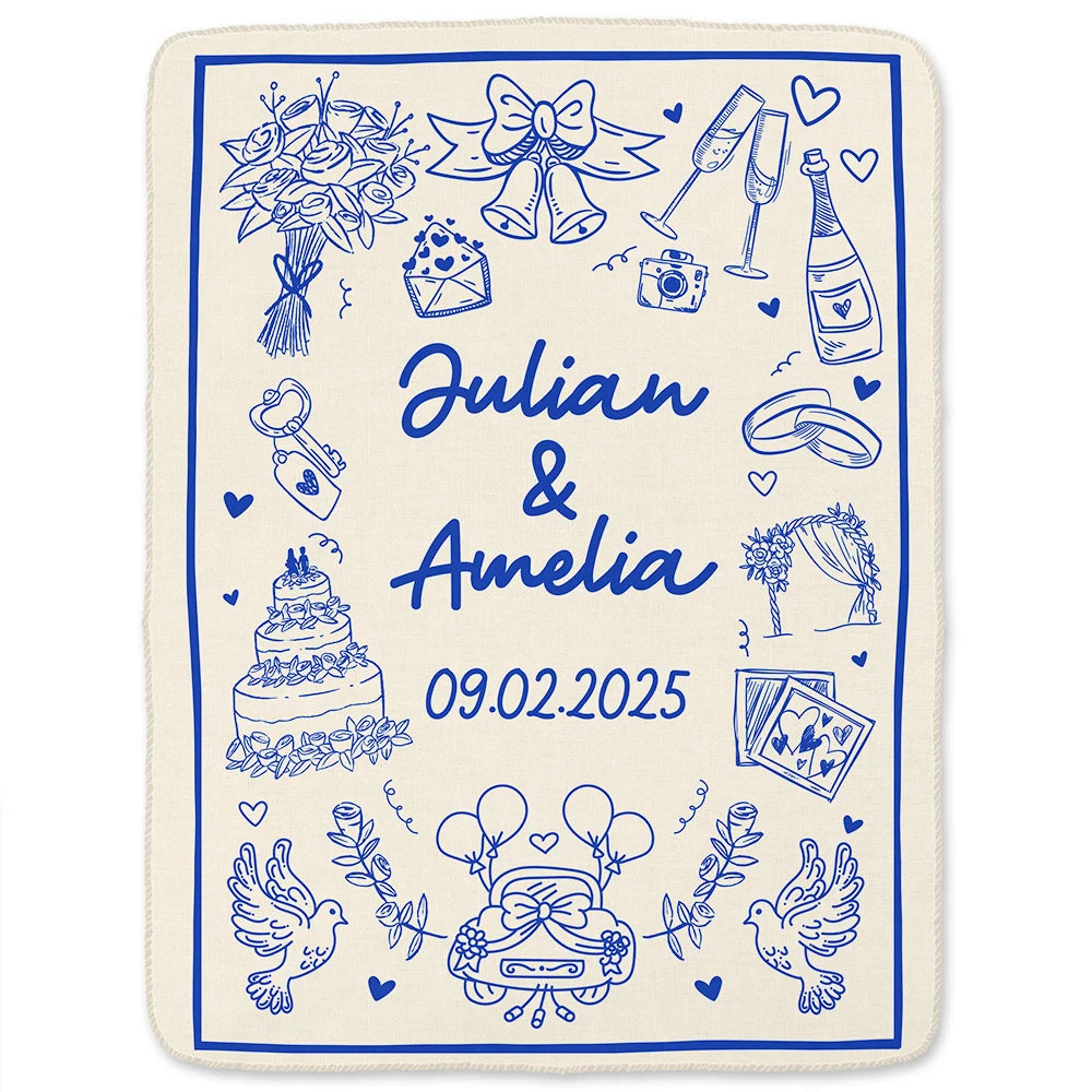 Gift For Couples,Gift For Husband,Gift For Boyfriend,Gift For Girlfriend,Happy - Wedding Anniversary Blanket Icon Lovely - Personalized Fleece Blanket, Sherpa Blanket