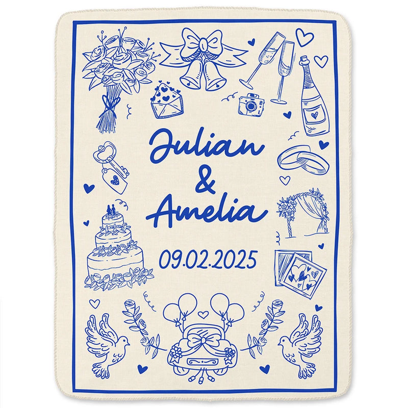 Gift For Couples,Gift For Husband,Gift For Boyfriend,Gift For Girlfriend,Happy - Wedding Anniversary Blanket Icon Lovely - Personalized Fleece Blanket, Sherpa Blanket