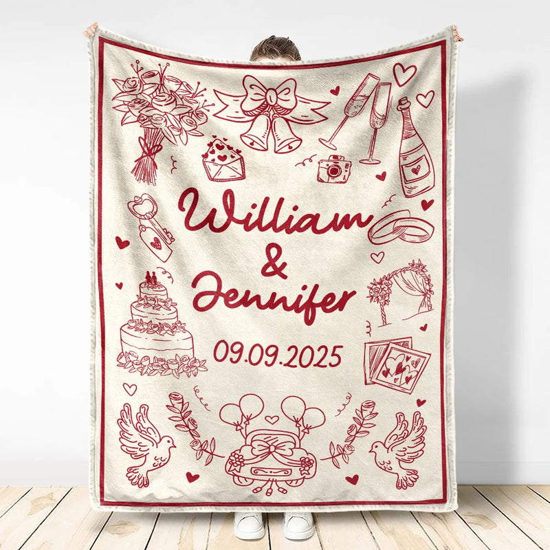 Gift For Couples,Gift For Husband,Gift For Boyfriend,Gift For Girlfriend,Happy - Wedding Anniversary Blanket Icon Lovely - Personalized Fleece Blanket, Sherpa Blanket