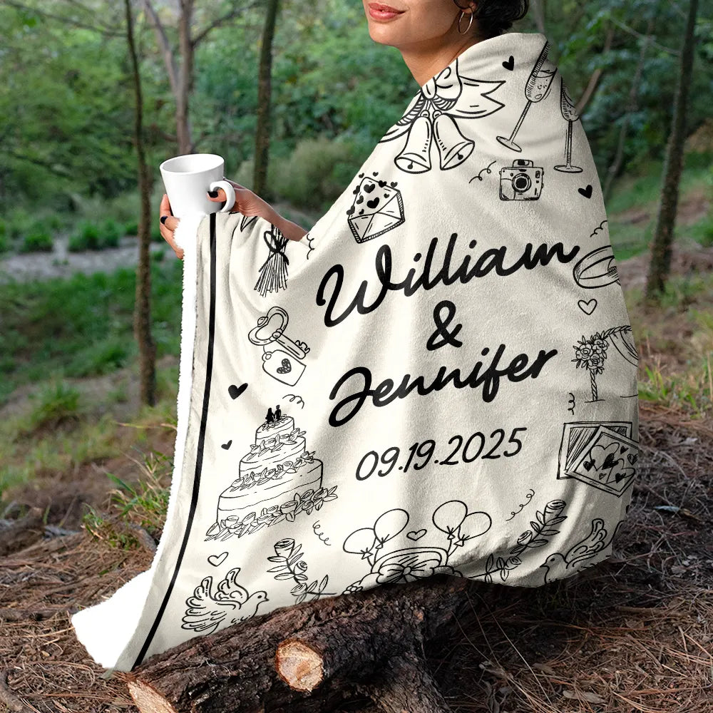 Gift For Couples,Gift For Husband,Gift For Boyfriend,Gift For Girlfriend,Happy - Wedding Anniversary Blanket Icon Lovely - Personalized Fleece Blanket, Sherpa Blanket