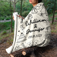 Gift For Couples,Gift For Husband,Gift For Boyfriend,Gift For Girlfriend,Happy - Wedding Anniversary Blanket Icon Lovely - Personalized Fleece Blanket, Sherpa Blanket