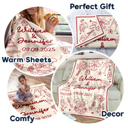 Gift For Couples,Gift For Husband,Gift For Boyfriend,Gift For Girlfriend,Happy - Wedding Anniversary Blanket Icon Lovely - Personalized Fleece Blanket, Sherpa Blanket