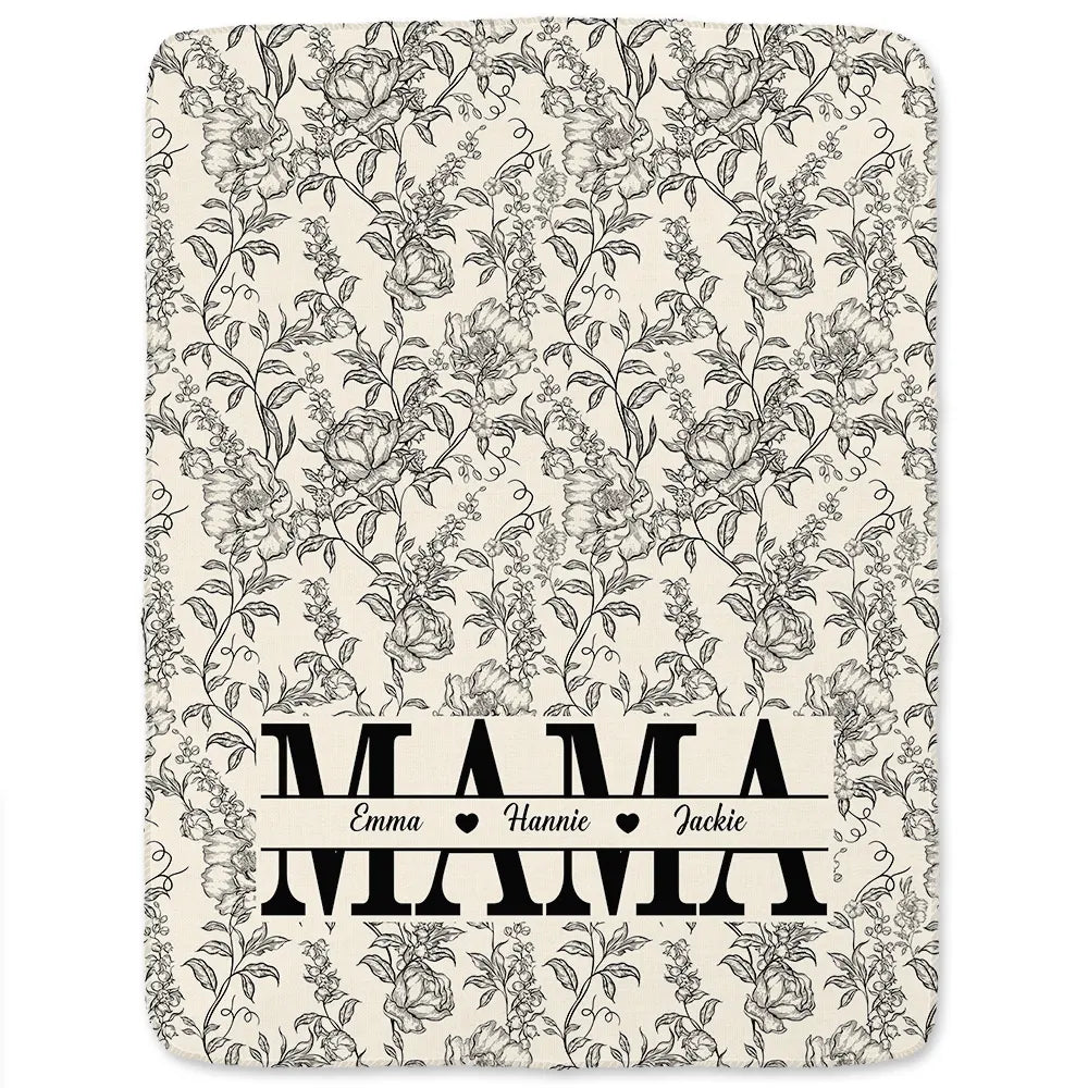 Gift For Mother,Gift For Grandma,Happy - Grandma Mom Toile De Jouy Pattern - Personalized Fleece Blanket, Sherpa Blanket