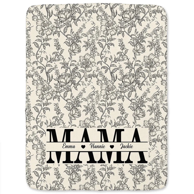 Gift For Mother,Gift For Grandma,Happy - Grandma Mom Toile De Jouy Pattern - Personalized Fleece Blanket, Sherpa Blanket