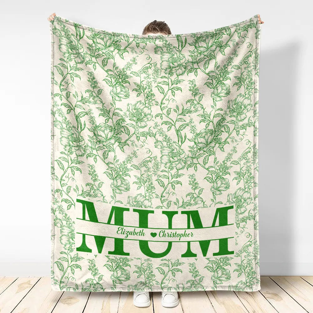 Gift For Mother,Gift For Grandma,Happy - Grandma Mom Toile De Jouy Pattern - Personalized Fleece Blanket, Sherpa Blanket