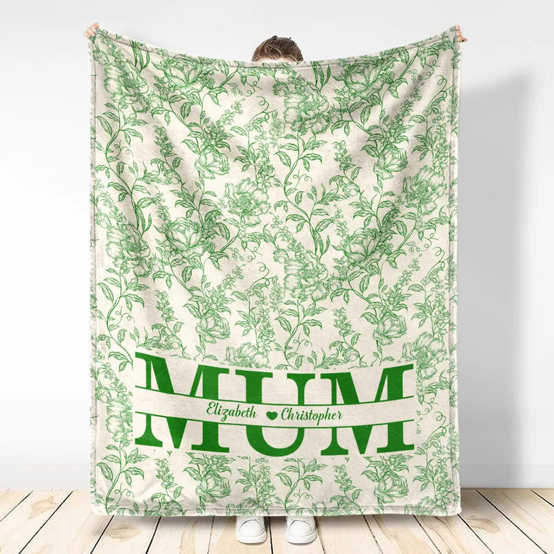 Gift For Mother,Gift For Grandma,Happy - Grandma Mom Toile De Jouy Pattern - Personalized Fleece Blanket, Sherpa Blanket