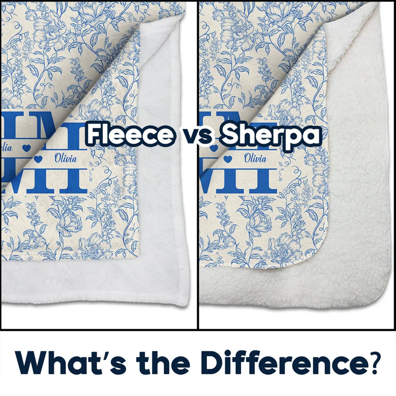 Gift For Mother,Gift For Grandma,Happy - Grandma Mom Toile De Jouy Pattern - Personalized Fleece Blanket, Sherpa Blanket