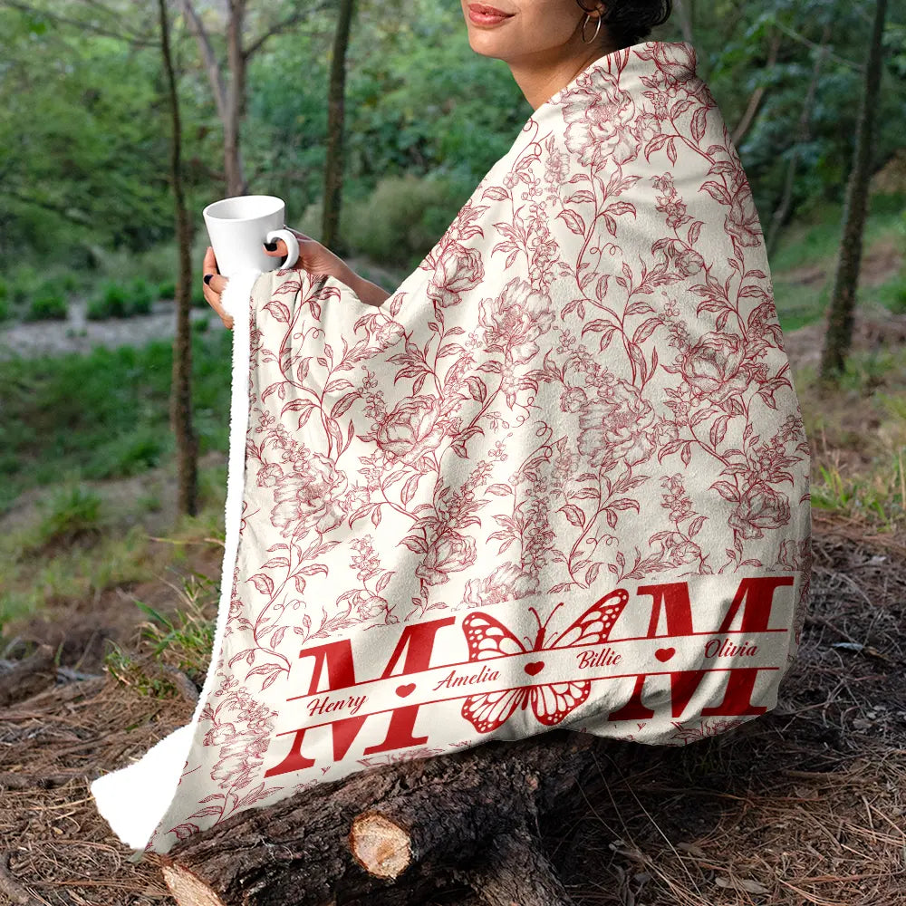 Gift For Mother,Gift For Grandma,Happy - Grandma Mom Toile De Jouy Pattern - Personalized Fleece Blanket, Sherpa Blanket
