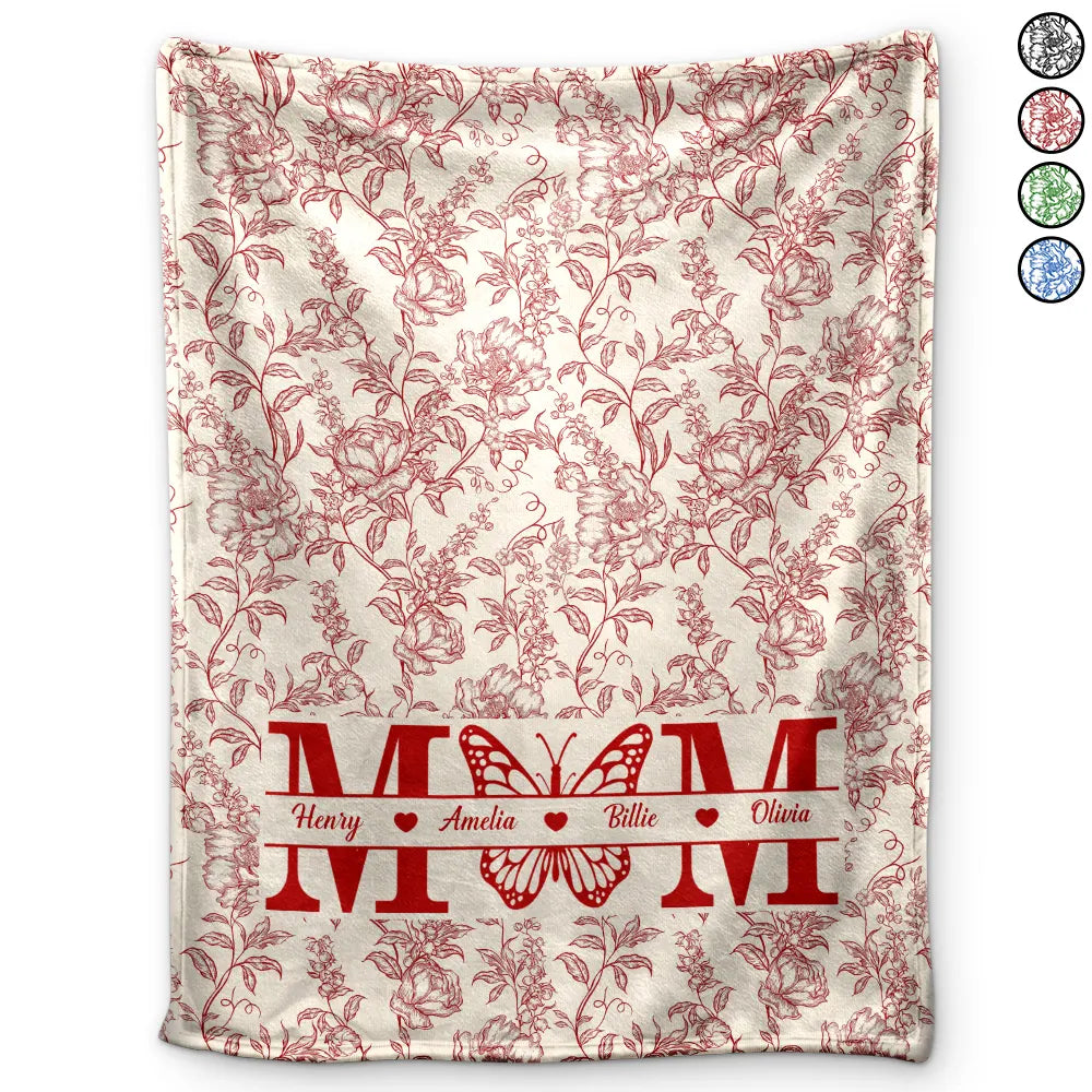 Grandma Mom Toile De Jouy Pattern - Personalized Fleece Blanket, Sherpa Blanket