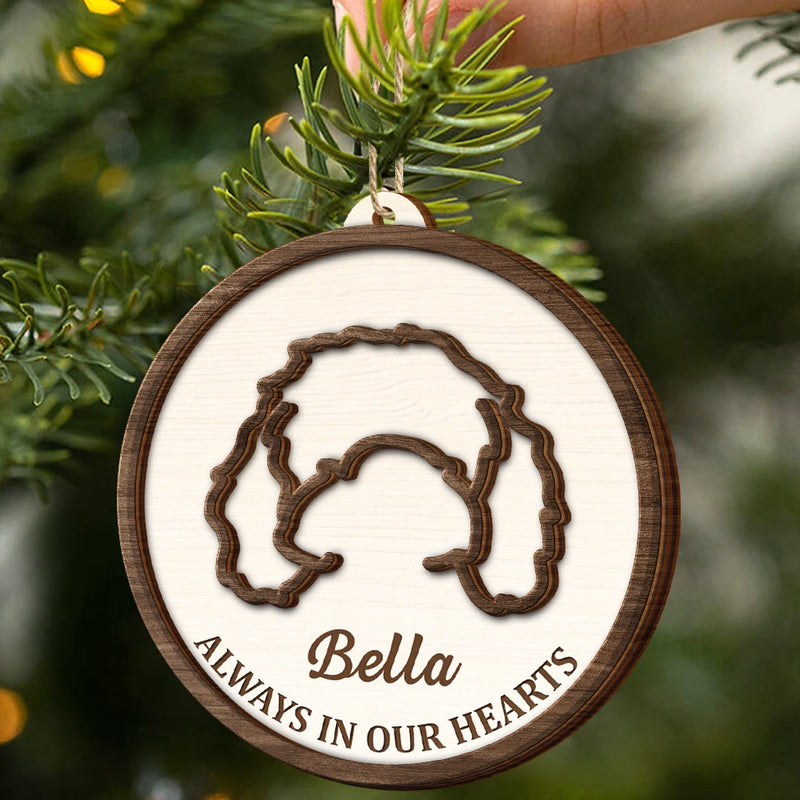 Memorial,Dog Lovers,Dog Mom,Dog Dad,Sad - Dog Ear Pet Loss Memorial Never Forgotten - Personalized 2-Layered Wooden Ornament