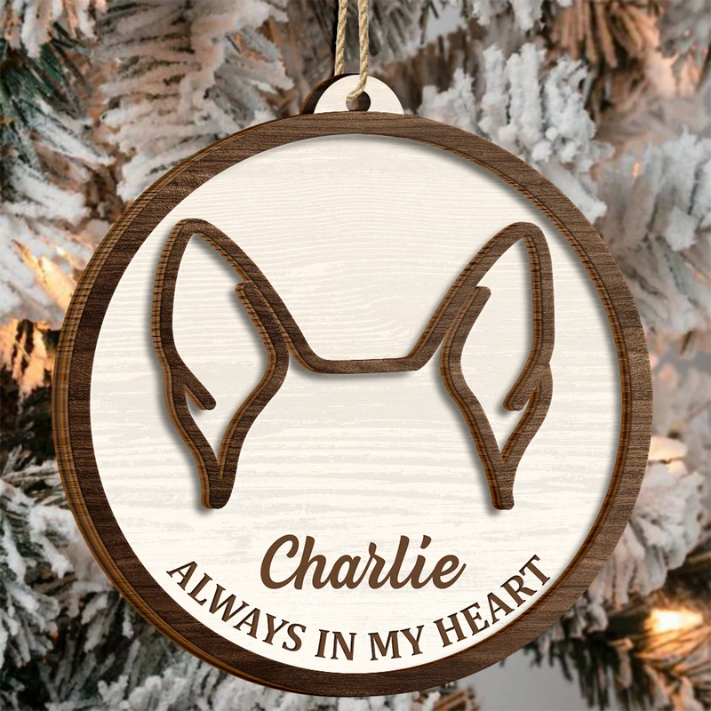 Memorial,Dog Lovers,Dog Mom,Dog Dad,Sad - Dog Ear Pet Loss Memorial Never Forgotten - Personalized 2-Layered Wooden Ornament