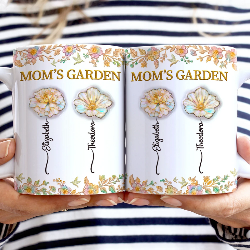 Gift For Grandma,Gift For Wife,Gift For Women,Gift For Mother,Happy - Grandma's Garden Nacre Effect Birth Flower - Personalized White Edge-to-Edge Mug