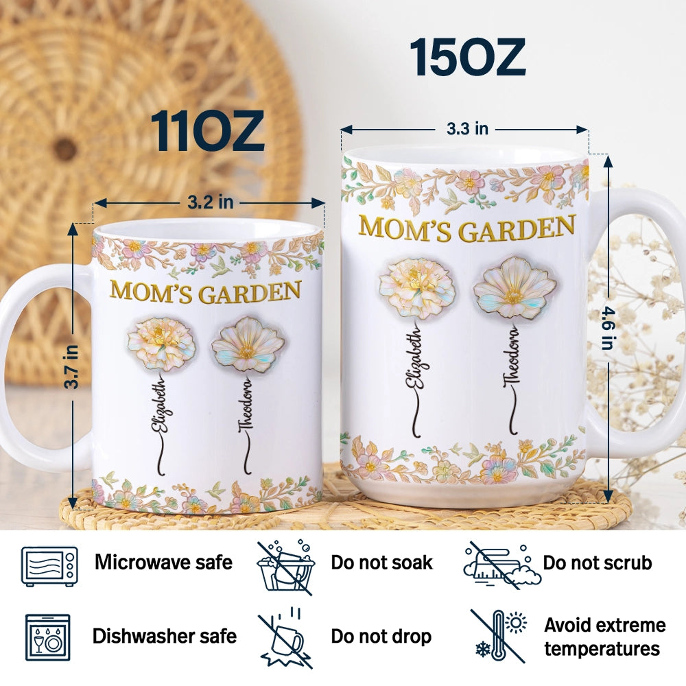 Gift For Grandma,Gift For Wife,Gift For Women,Gift For Mother,Happy - Grandma's Garden Nacre Effect Birth Flower - Personalized White Edge-to-Edge Mug