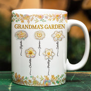 Gift For Grandma,Gift For Wife,Gift For Women,Gift For Mother,Happy - Grandma's Garden Nacre Effect Birth Flower - Personalized White Edge-to-Edge Mug