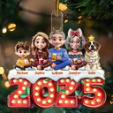Christmas,Family,Pet Lovers,Happy - Christmas Family Dogs & Cats Sitting Marquee Effect - Personalized Custom Shaped Acrylic Ornament
