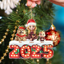 Christmas,Family,Pet Lovers,Happy - Christmas Family Dogs & Cats Sitting Marquee Effect - Personalized Custom Shaped Acrylic Ornament