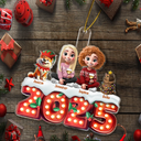 Christmas,Family,Pet Lovers,Happy - Christmas Family Dogs & Cats Sitting Marquee Effect - Personalized Custom Shaped Acrylic Ornament