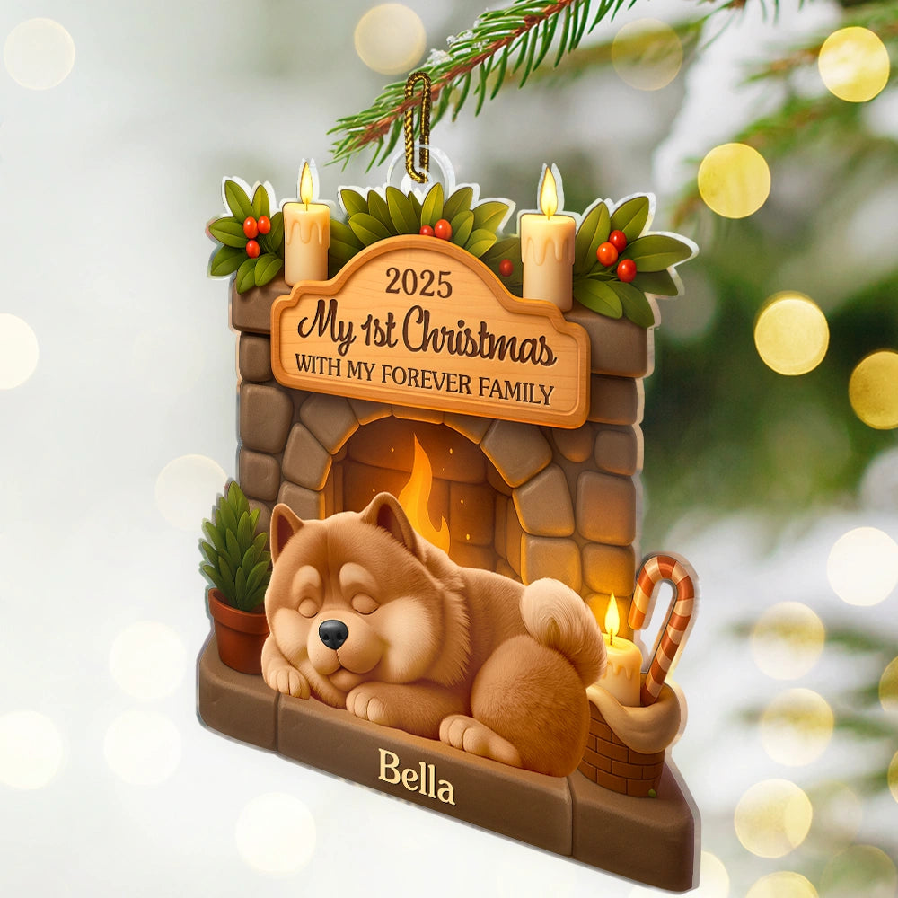 Dog Lovers,Dog Mom,Dog Dad,Dog Couple,Christmas,Happy,Top Market - First Christmas With My Forever Family 3D Effect Dog - Personalized Custom Shaped Acrylic Ornament