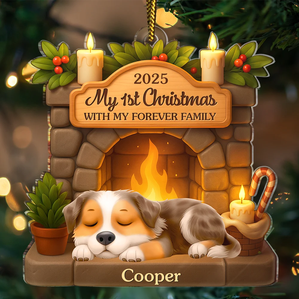 Dog Lovers,Dog Mom,Dog Dad,Dog Couple,Christmas,Happy,Top Market - First Christmas With My Forever Family 3D Effect Dog - Personalized Custom Shaped Acrylic Ornament