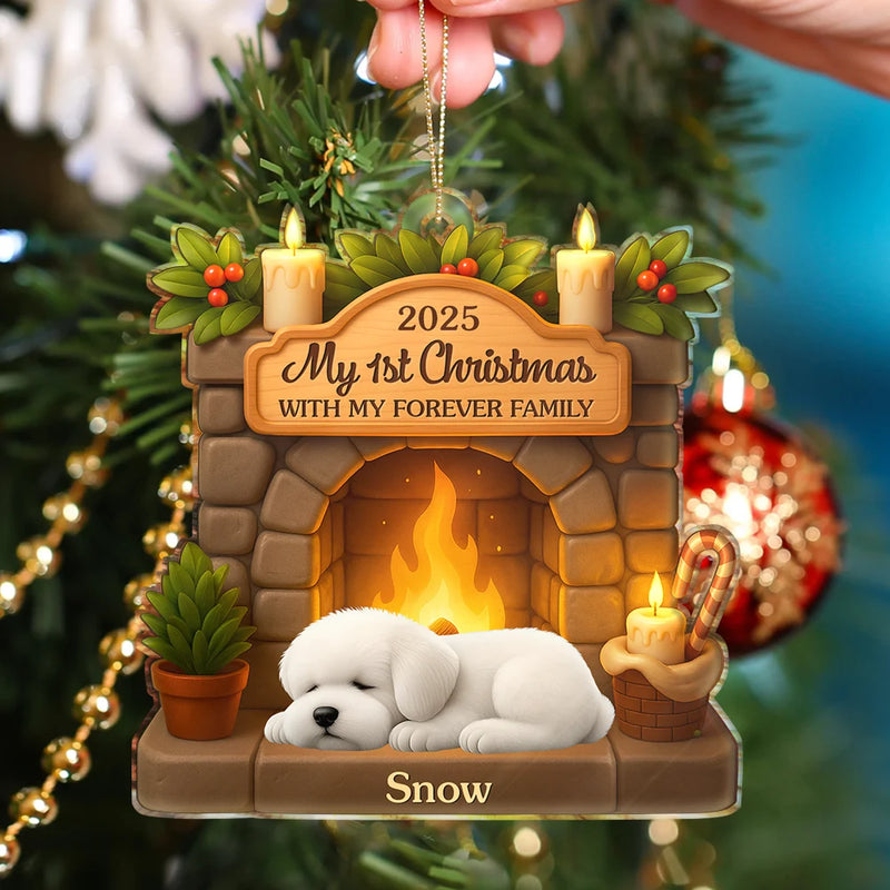 Dog Lovers,Dog Mom,Dog Dad,Dog Couple,Christmas,Happy,Top Market - First Christmas With My Forever Family 3D Effect Dog - Personalized Custom Shaped Acrylic Ornament
