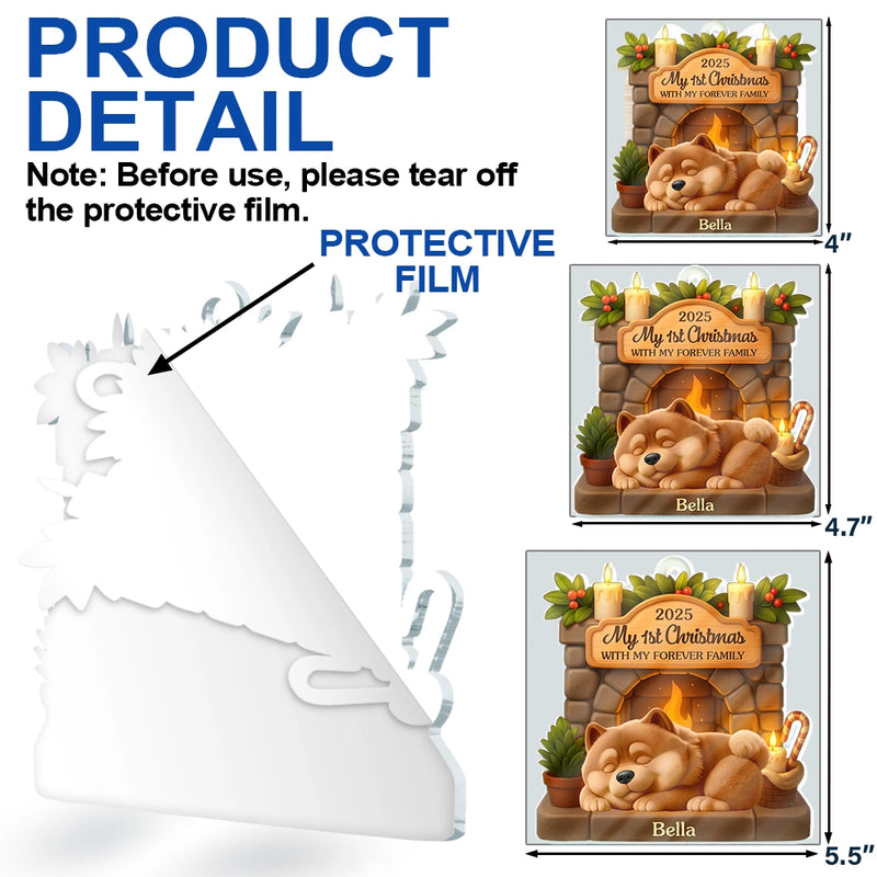 Dog Lovers,Dog Mom,Dog Dad,Dog Couple,Christmas,Happy,Top Market - First Christmas With My Forever Family 3D Effect Dog - Personalized Custom Shaped Acrylic Ornament