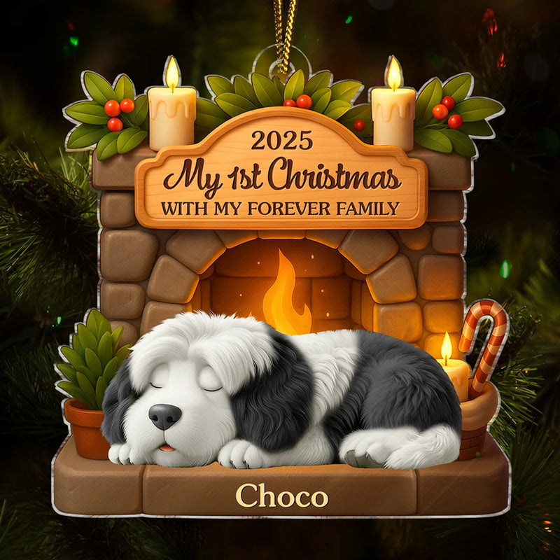Dog Lovers,Dog Mom,Dog Dad,Dog Couple,Christmas,Happy,Top Market - First Christmas With My Forever Family 3D Effect Dog - Personalized Custom Shaped Acrylic Ornament