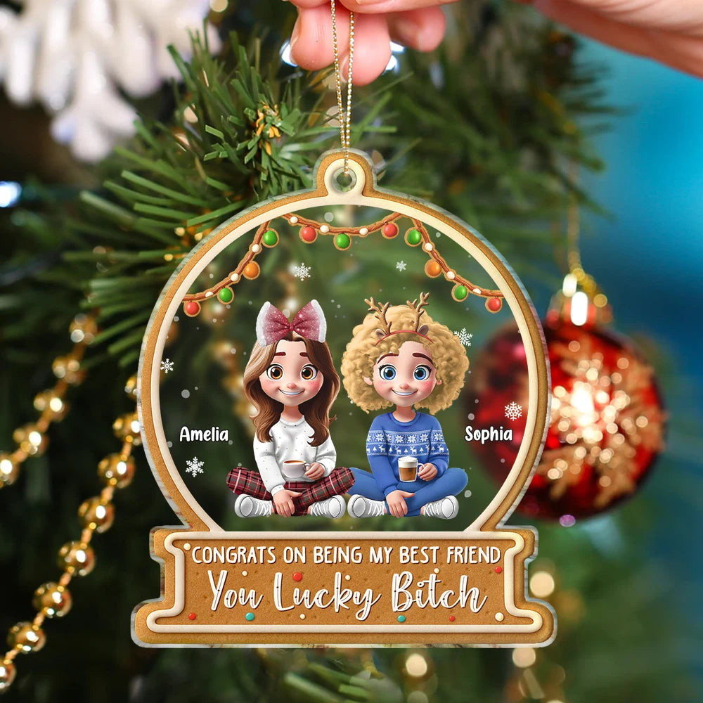 Christmas,Gift For Bestie,Happy - Christmas Congrats On Being My Bestie 3D Effect Gingerbread Style - Personalized Custom Shaped Acrylic Ornament