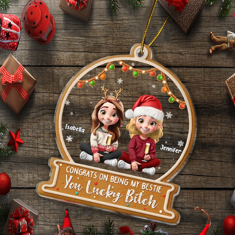 Christmas,Gift For Bestie,Happy - Christmas Congrats On Being My Bestie 3D Effect Gingerbread Style - Personalized Custom Shaped Acrylic Ornament