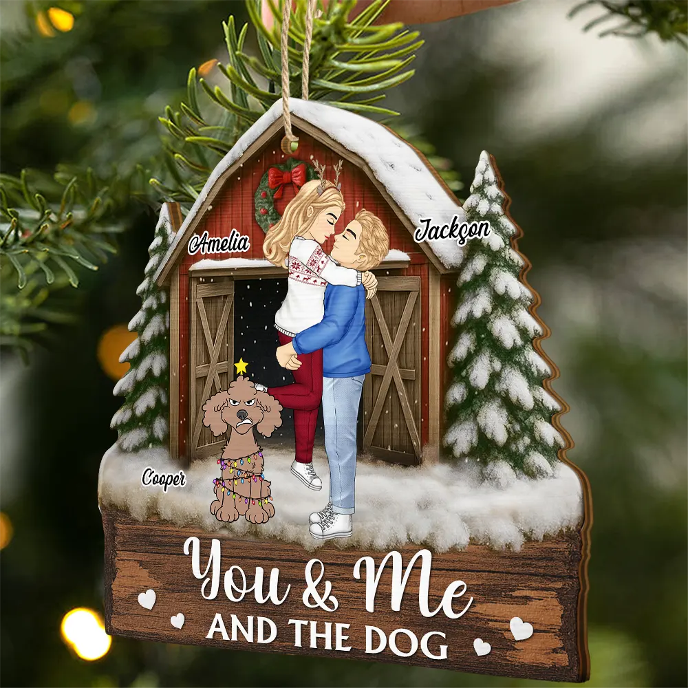 Dog Couple,Dog Lovers,Dog Mom,Dog Dad,Happy - You And Me And The Dogs Pet Couple Red Barn - Personalized Custom Shaped Wooden Ornament