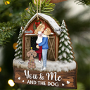 Dog Couple,Dog Lovers,Dog Mom,Dog Dad,Happy - You And Me And The Dogs Pet Couple Red Barn - Personalized Custom Shaped Wooden Ornament