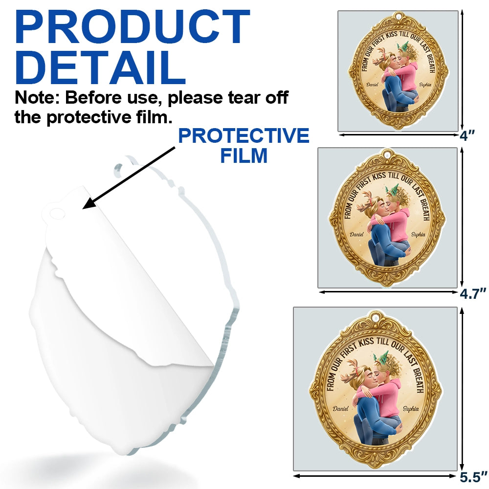 Christmas,Gift For Couples,Gift For Husband,Gift For Wife,Gift For Boyfriend,Gift For Girlfriend,Happy - From Our First Kiss Till Our Last Breath Golden Frame 3D Effect - Personalized Custom Shaped Acrylic Ornament