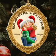 Christmas,Gift For Couples,Gift For Husband,Gift For Wife,Gift For Boyfriend,Gift For Girlfriend,Happy - From Our First Kiss Till Our Last Breath Golden Frame 3D Effect - Personalized Custom Shaped Acrylic Ornament