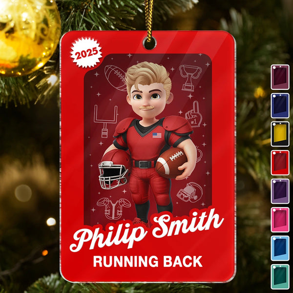 Gift For Yourself,Gift For Women,Gift For Men,Christmas,Happy,Football - 3D Effect Football Player Toy Box - Personalized Custom Shaped Acrylic Ornament