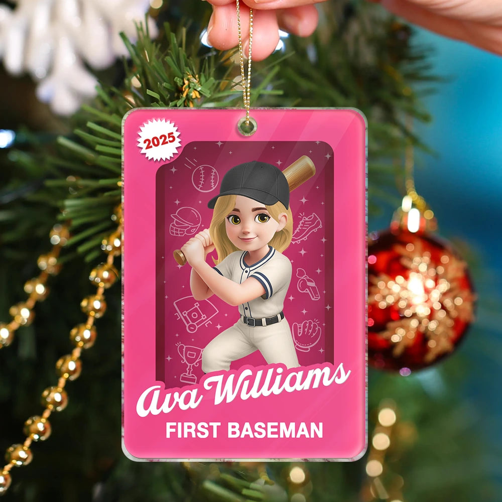 Gift For Yourself,Gift For Women,Gift For Men,Christmas,Happy,Baseball - 3D Effect Baseball Girl Boy Toy Box - Personalized Custom Shaped Acrylic Ornament