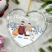 Couple & Pets Christmas - Personalized Heart Shaped Glass Ornament