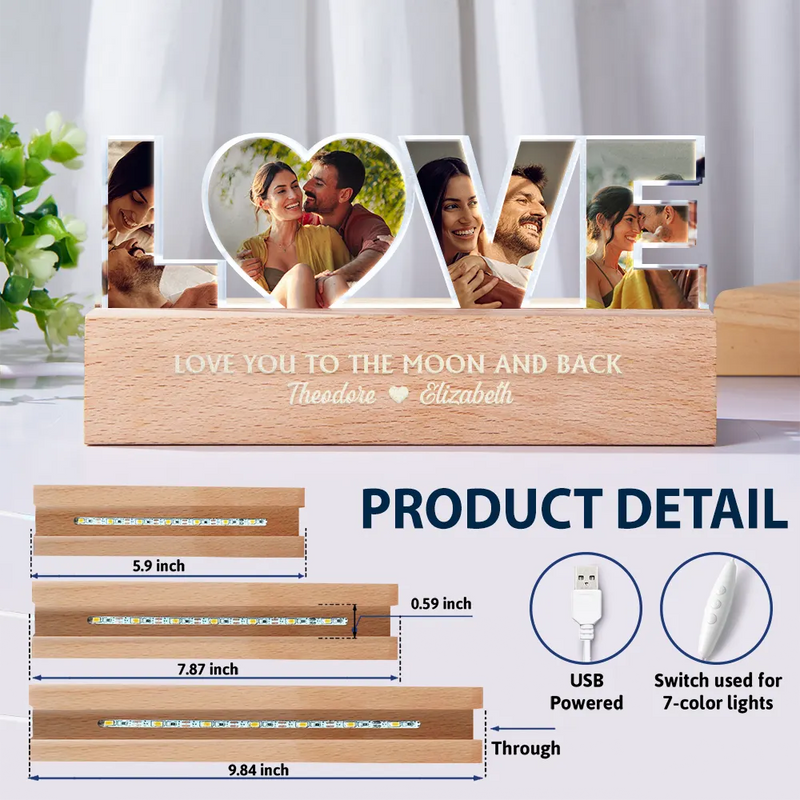 Old Couples,Gift For Husband,Gift For Wife,Gift For Boyfriend,Gift For Girlfriend,LGBT,Love,Custom Photo - Custom Photo Love You To The Moon And Back - Personalized Custom Shaped LED Light
