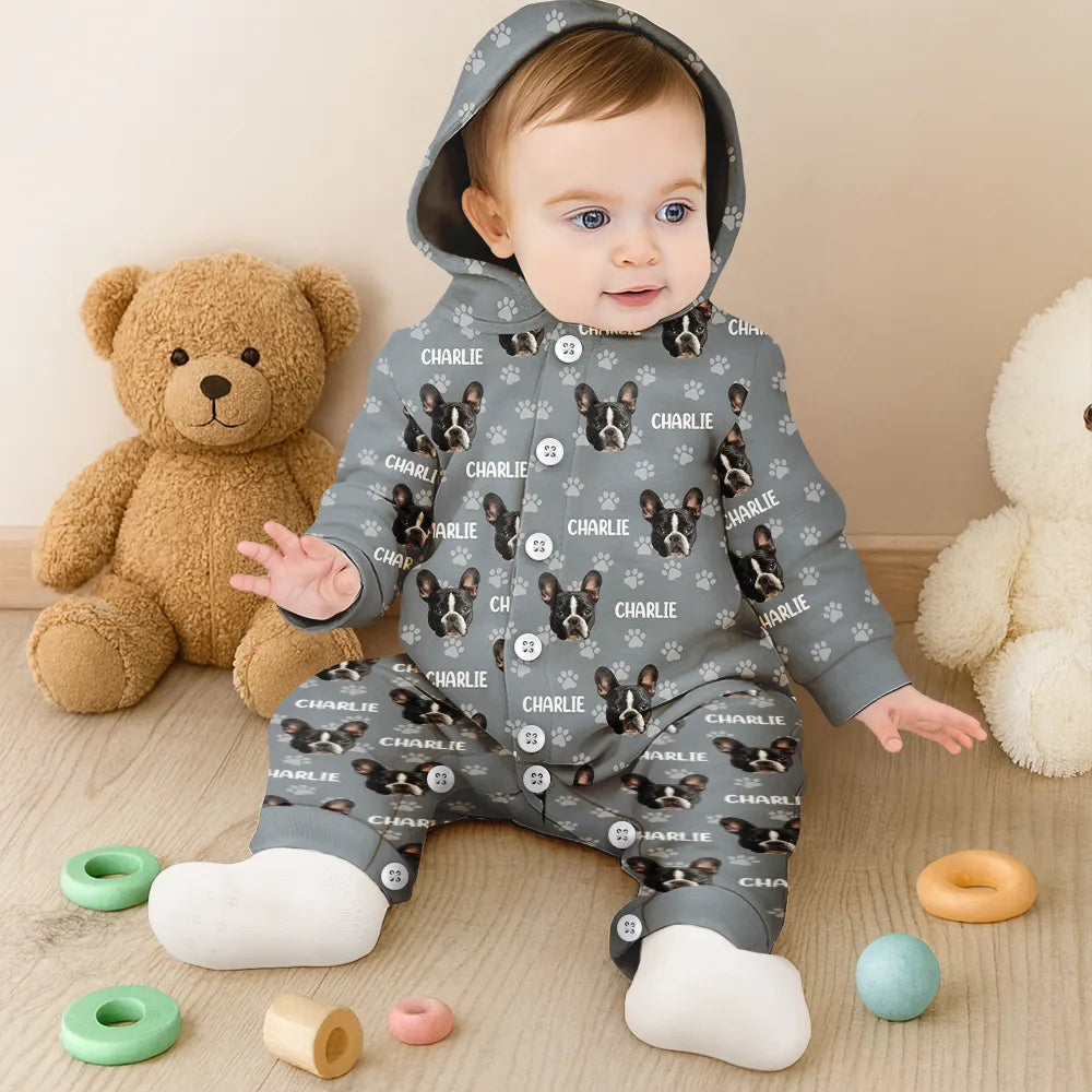 Cat Lovers,Pet Lovers,Dog Lovers,Dog Mom,Dog Dad,Cat Mom,Cat Dad,Happy - Custom Photo Funny Pet Face Pattern Dog Cat Family - Personalized Overall Onesie Hooded Jumpsuit