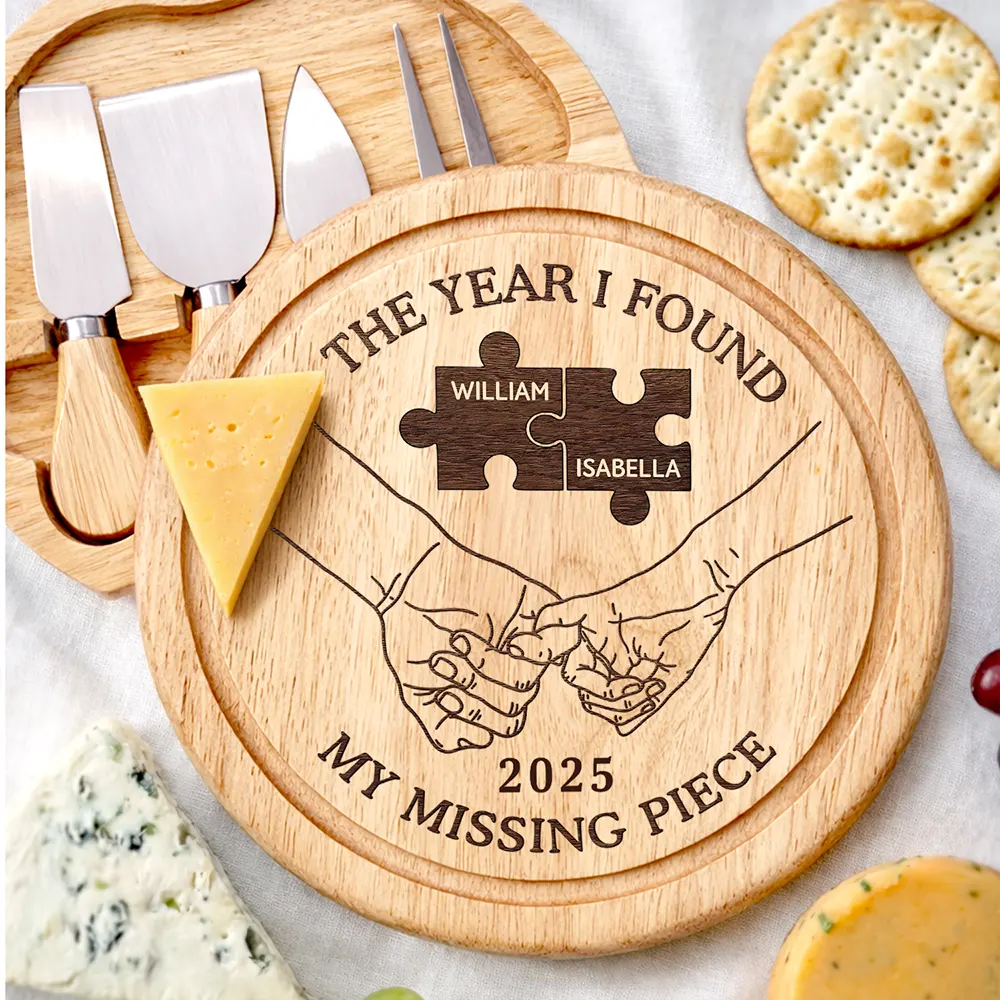 The Year I Found My Missing Piece Charcuterie Couple - Personalized Cheese Board Set