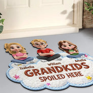 Gift For Grandma,Gift For Grandpa,Grandpa - Grandkids,Grandma - Grandkids,Gift For Women,Gift For Men,Happy,Top Market - Faux Embroidery Effect Spoiled Grandkids Live Here - Personalized Custom Shaped Doormat